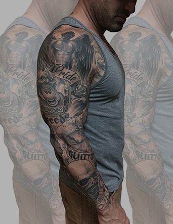 Black and Gray Full Sleeve Religious Tattoo by Eric Jones - Chosen Art Tattoo