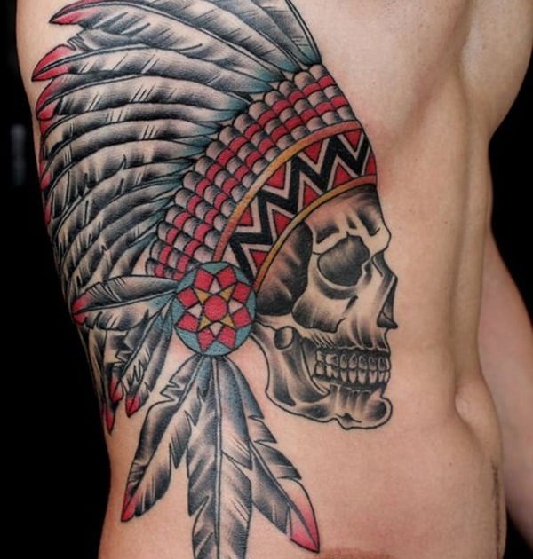 Color Skull Headdress BG Native American Tattoos - Chosen Art Tattoo