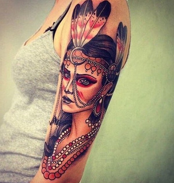 Female Color Feathers Native American Tattoos - Chosen Art Tattoo
